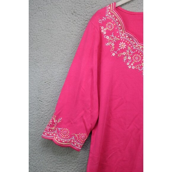 Quacker Factory Embroidered Rhinestones 3/4 Sleeve Tunic-Large-Cottagecore - Picture 3 of 13